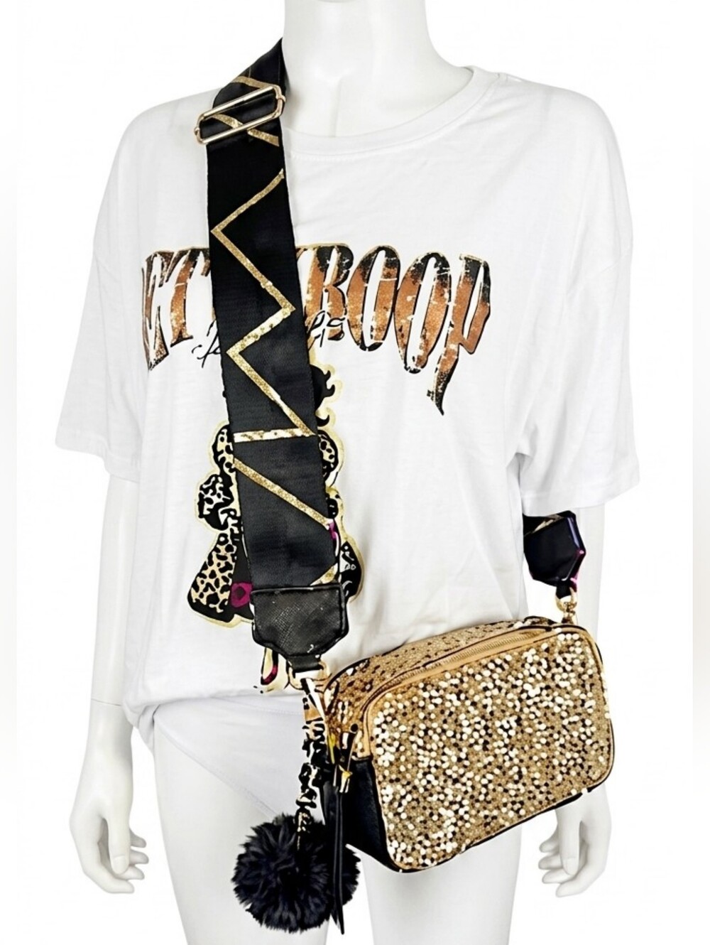 Gold Glitter Crossbody With A Thick Strap